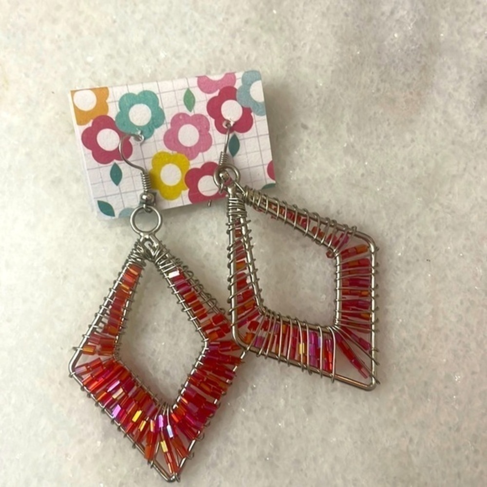 Earrings diamond shaped string art stud jewelry